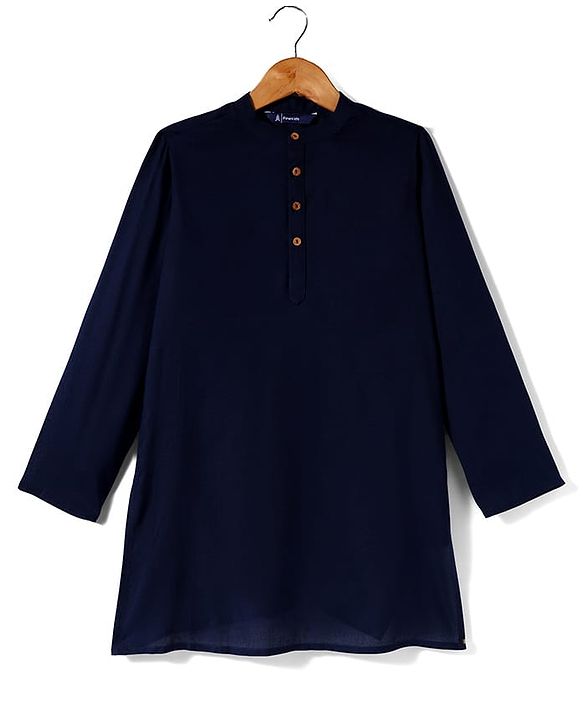 Pine Kids Woven Full Sleeves Kurta Pajama Set with Jacket & Ethnic Motif Print - Navy Blue