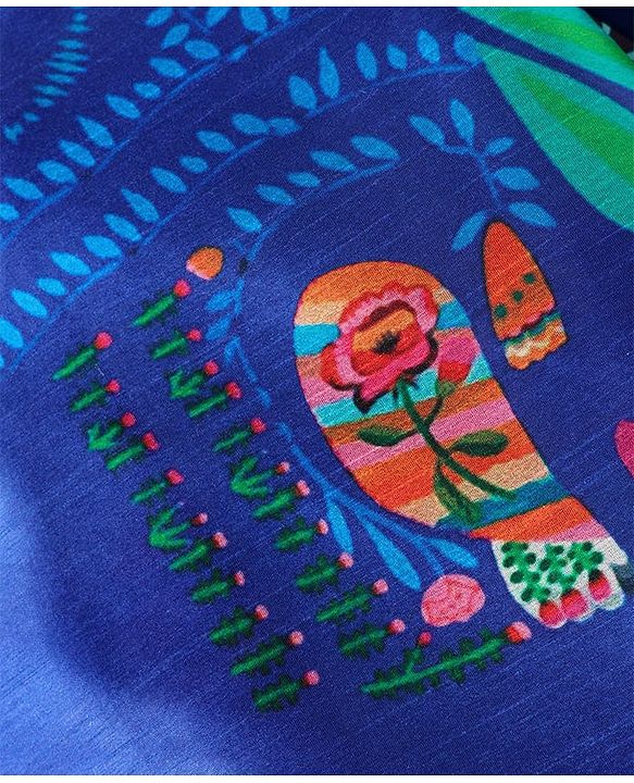 Pine Kids Woven Full Sleeves Kurta Pajama Set with Tropical Theme Print - Blue & White