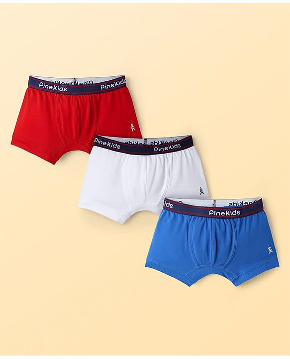 Pine Kids Cotton Elastane Knit Solid Colour Trunks Pack Of 3 (Colours May Vary)