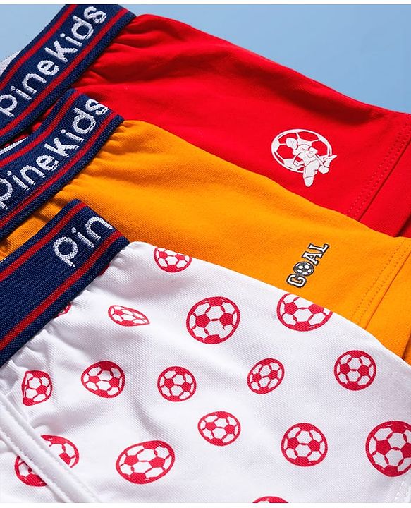 Pine Kids Cotton Elastane Trunks with Football Print Pack of 3 (Color May Vary)