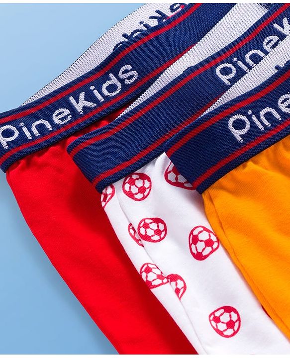 Pine Kids Cotton Elastane Trunks with Football Print Pack of 3 (Color May Vary)