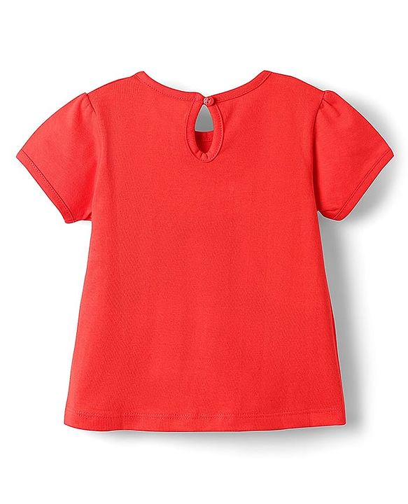 Babyhug 100% Cotton Knit Half Sleeves T-Shirt with Text & Rainbow Print - Red