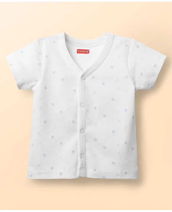 Babyhug Single Jersey Knit Half Sleeves Front Open T-Shirt & Shorts Set With Star Print - Light Blue