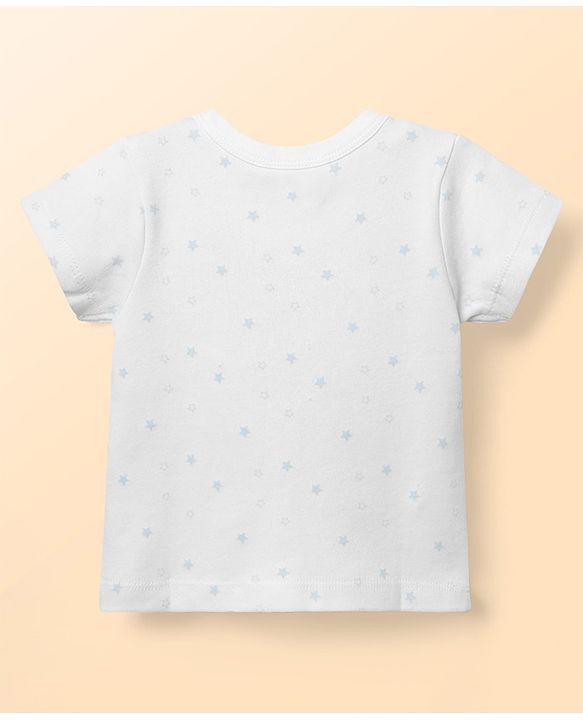 Babyhug Single Jersey Knit Half Sleeves Front Open T-Shirt & Shorts Set With Star Print - Light Blue