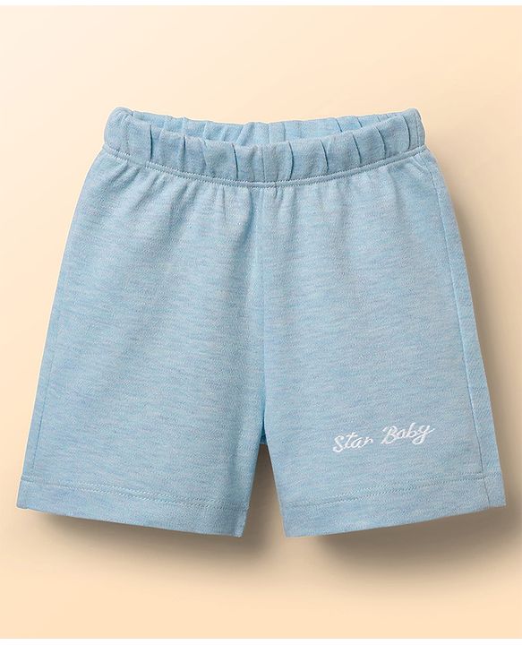 Babyhug Single Jersey Knit Half Sleeves Front Open T-Shirt & Shorts Set With Star Print - Light Blue