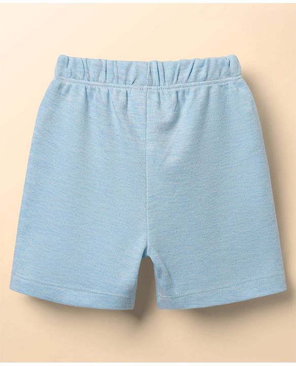 Babyhug Single Jersey Knit Half Sleeves Front Open T-Shirt & Shorts Set With Star Print - Light Blue