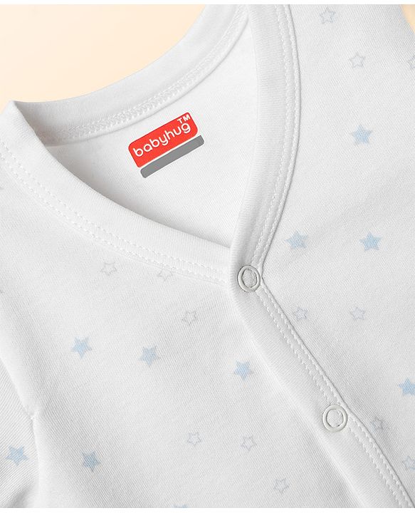 Babyhug Single Jersey Knit Half Sleeves Front Open T-Shirt & Shorts Set With Star Print - Light Blue