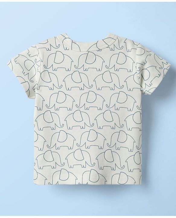 Babyhug Interlock Knit Half Sleeves Front Open T-Shirts & Shorts Sets with Elephant Print - Teal Blue