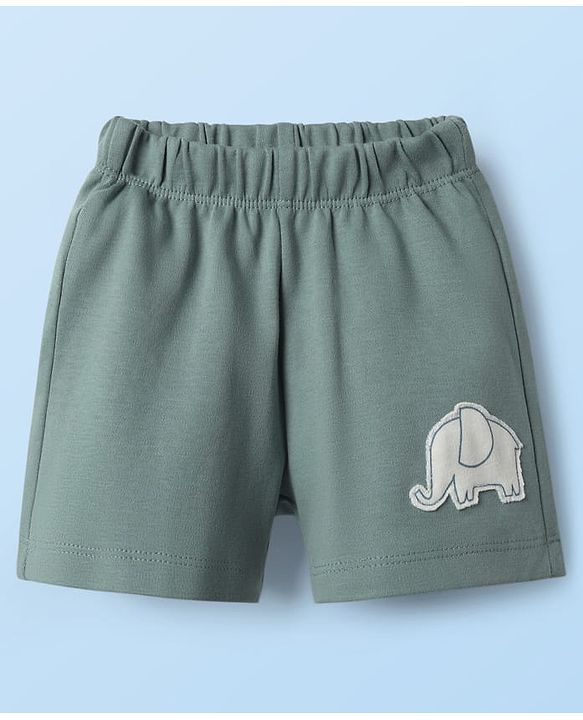 Babyhug Interlock Knit Half Sleeves Front Open T-Shirts & Shorts Sets with Elephant Print - Teal Blue