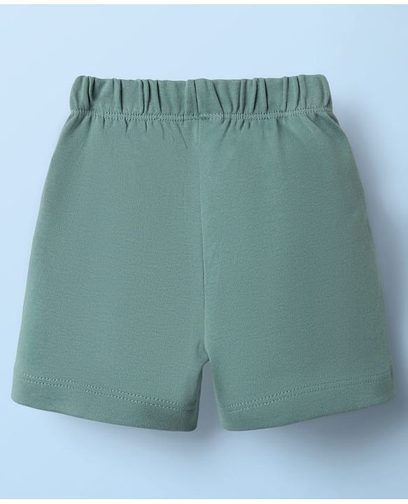 Babyhug Interlock Knit Half Sleeves Front Open T-Shirts & Shorts Sets with Elephant Print - Teal Blue