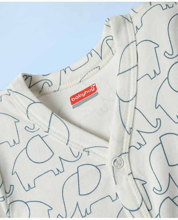 Babyhug Interlock Knit Half Sleeves Front Open T-Shirts & Shorts Sets with Elephant Print - Teal Blue