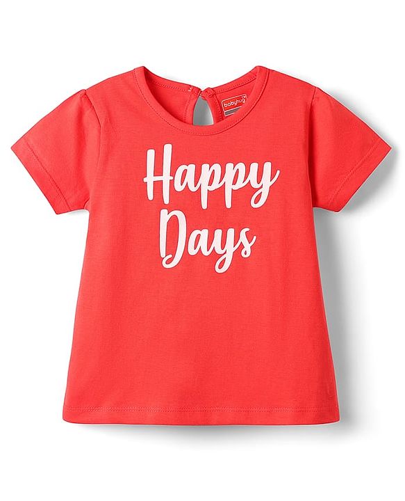 Babyhug 100% Cotton Knit Half Sleeves T-Shirt With Happy Days Text Print - Red
