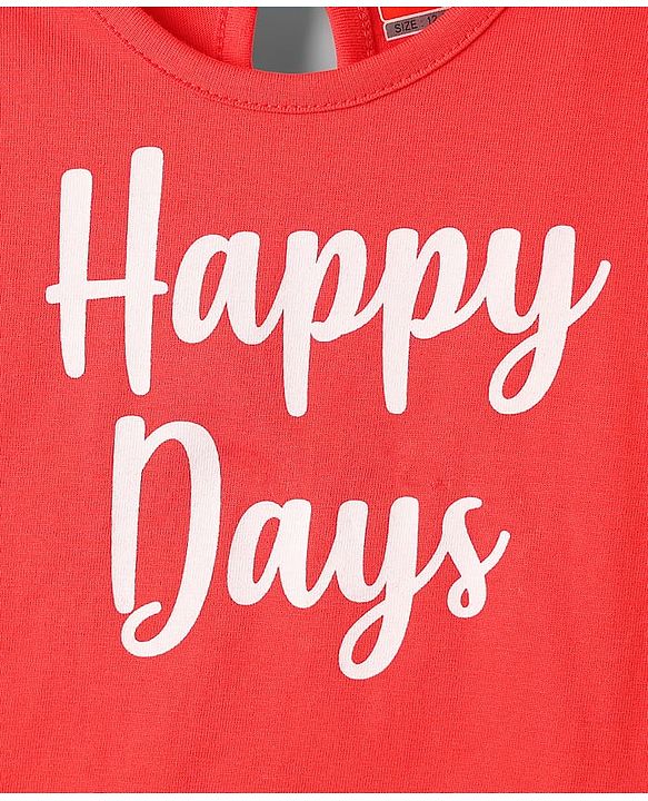 Babyhug 100% Cotton Knit Half Sleeves T-Shirt With Happy Days Text Print - Red