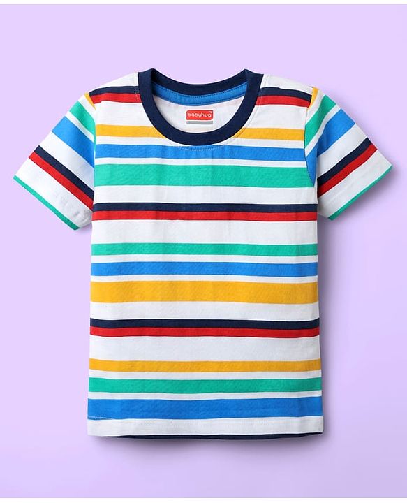 Babyhug 100% Cotton Knit Half Sleeves T-Shirts with Beach Theme Print & Stripes Pack of 7 - Multicolor