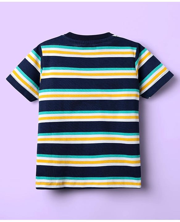 Babyhug 100% Cotton Knit Half Sleeves T-Shirts with Beach Theme Print & Stripes Pack of 7 - Multicolor