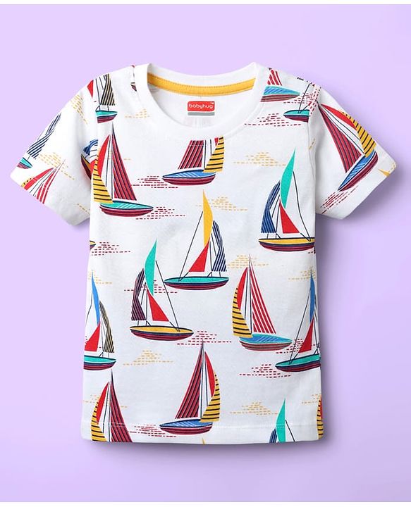 Babyhug 100% Cotton Knit Half Sleeves T-Shirts with Beach Theme Print & Stripes Pack of 7 - Multicolor