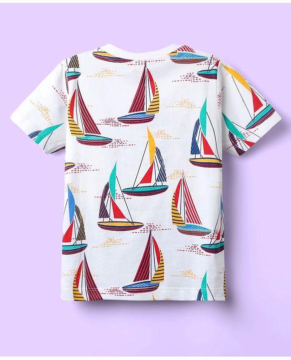 Babyhug 100% Cotton Knit Half Sleeves T-Shirts with Beach Theme Print & Stripes Pack of 7 - Multicolor