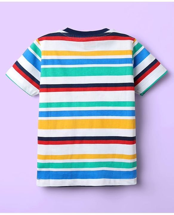 Babyhug 100% Cotton Knit Half Sleeves T-Shirts with Beach Theme Print & Stripes Pack of 7 - Multicolor