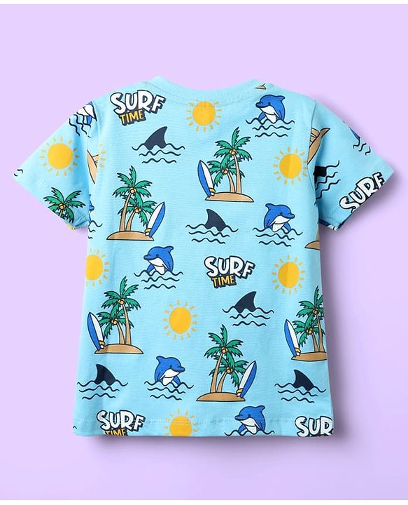 Babyhug 100% Cotton Knit Half Sleeves T-Shirts with Beach Theme Print & Stripes Pack of 7 - Multicolor