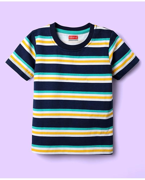 Babyhug 100% Cotton Knit Half Sleeves T-Shirts with Beach Theme Print & Stripes Pack of 7 - Multicolor