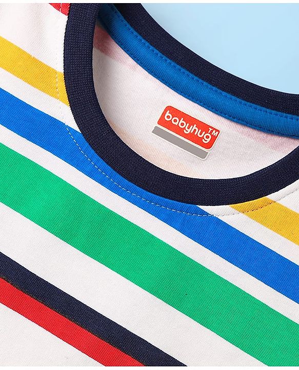 Babyhug 100% Cotton Knit Half Sleeves Striped T-Shirt - White