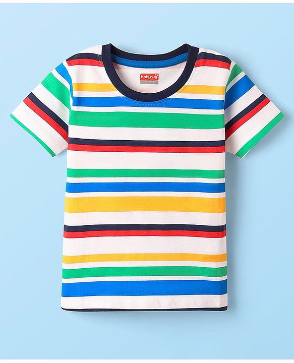 Babyhug 100% Cotton Knit Half Sleeves Striped T-Shirt - White
