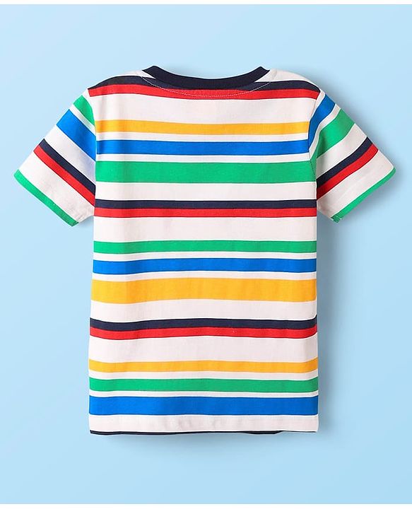 Babyhug 100% Cotton Knit Half Sleeves Striped T-Shirt - White