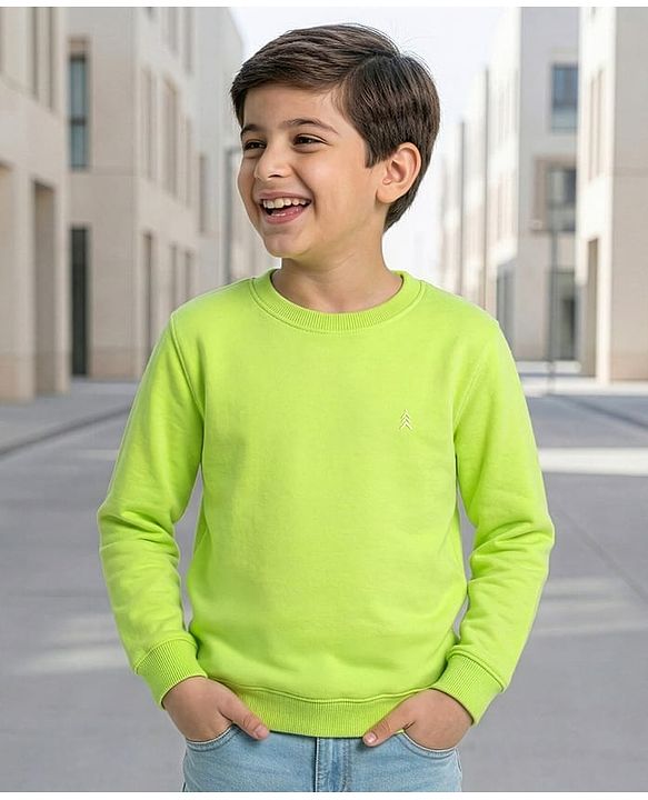 Pine Kids Knit Full Sleeves Solid Sweatshirt - Lime Green