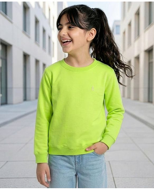 Pine Kids Knit Full Sleeves Solid Sweatshirt - Lime Green