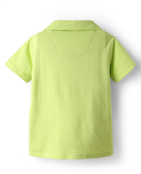 Pine Kids Cotton Woven Half Sleeves Solid Colour Shirt With Textured Design - Light Green