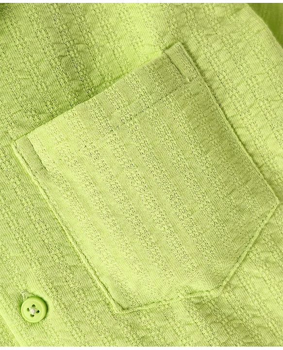 Pine Kids Cotton Woven Half Sleeves Solid Colour Shirt With Textured Design - Light Green