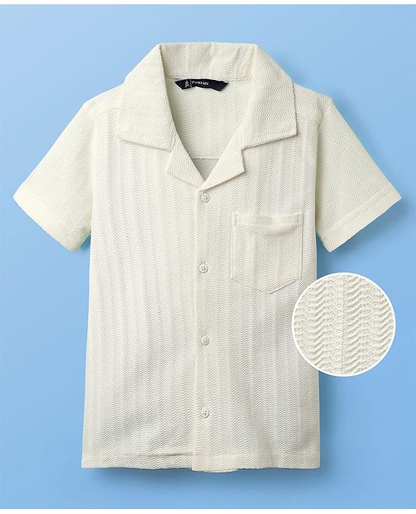 Pine Kids Cotton Woven Half Sleeves Solid Colour Shirt With Textured Design - Light Green