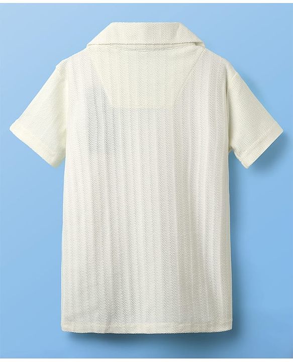 Pine Kids Cotton Woven Half Sleeves Solid Colour Shirt With Textured Design - Light Green