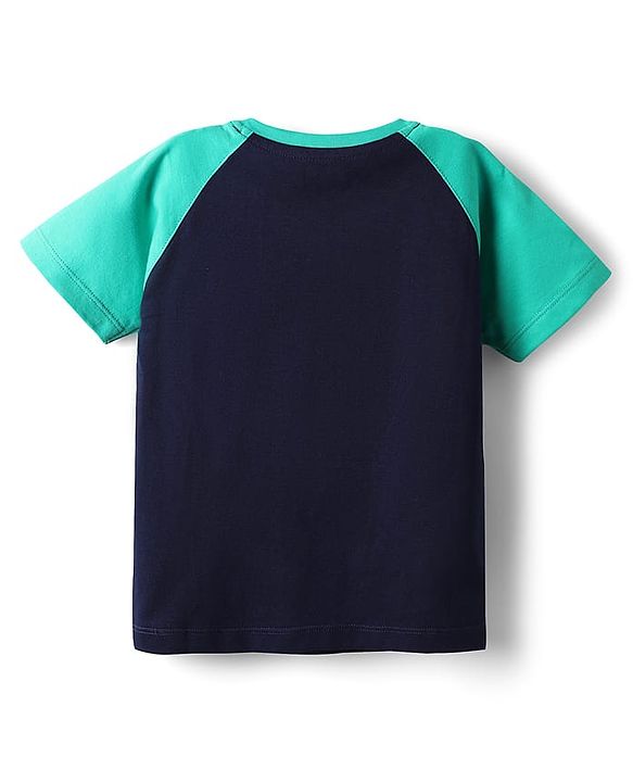 Babyhug 100% Cotton Knit Half Raglan Sleeves T-Shirt with Beach Theme Print - Navy Blue