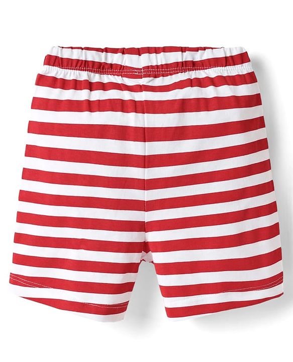 Babyhug Interlock Knit Half Sleeves T-Shirt & Shorts Set With Stripes & Nautical Theme Print - Red & White
