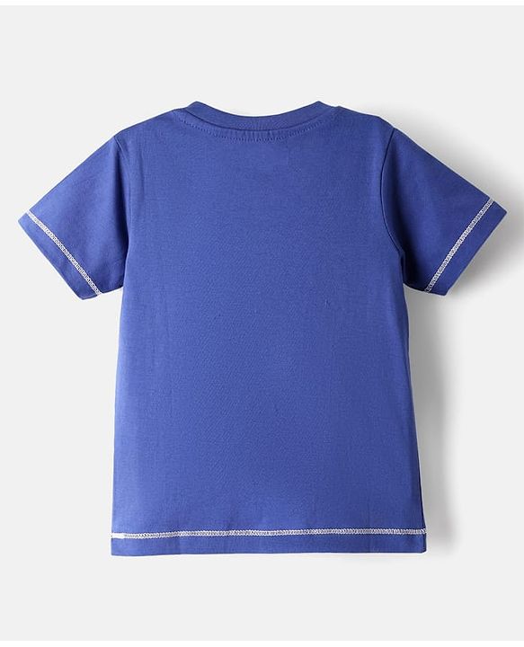 Babyhug Interlock Knit Half Sleeves T-Shirt & Shorts Set with Stripes & Animal Applique - Blue