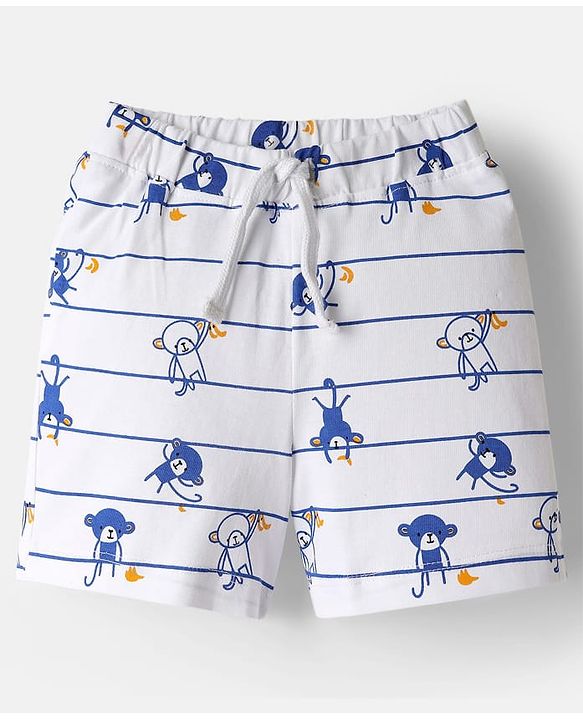 Babyhug Interlock Knit Half Sleeves T-Shirt & Shorts Set with Stripes & Animal Applique - Blue
