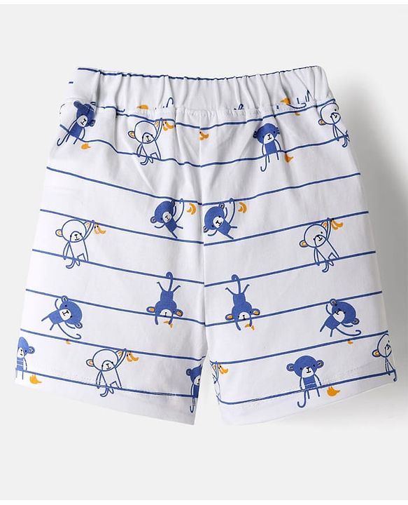 Babyhug Interlock Knit Half Sleeves T-Shirt & Shorts Set with Stripes & Animal Applique - Blue