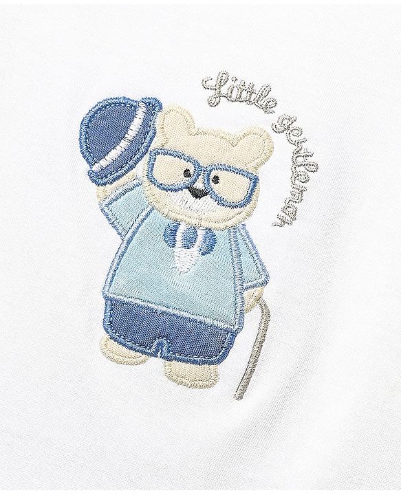 Babyhug Interlock Knit Half Sleeves T-Shirt & Shorts Set with Bear Embroidery - Light Blue & White