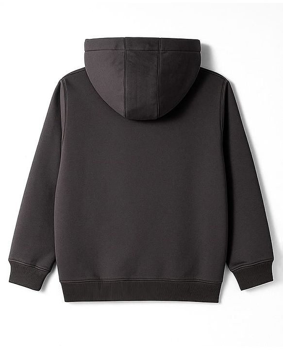 Pine Kids Knit Full Sleeves Solid Color Hooded SweatJacket with Kangaroo Pocket - Black