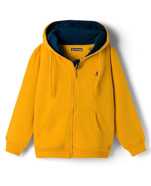 Pine Kids Knit Full Sleeves Solid Color Hooded SweatJacket with Kangaroo Pocket - Black