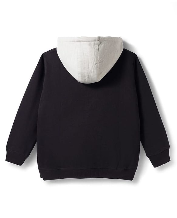 Pine Kids Cotton Knit Full Sleeves Hooded Sweatshirt With Patch Detailing & Kangaroo Pockets - Black