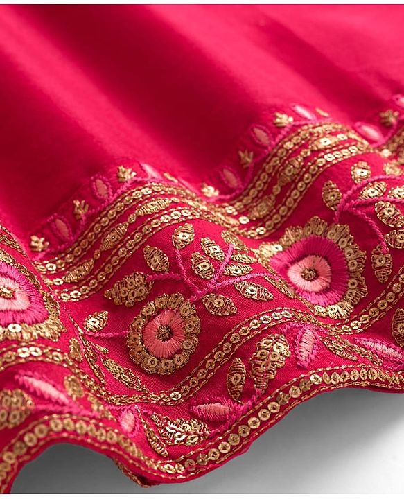 Pine Kids Woven Three Fourth Sleeves Floral Embroidered & Sequinned Kurti & Salwar Set with Dupatta - Dark Pink