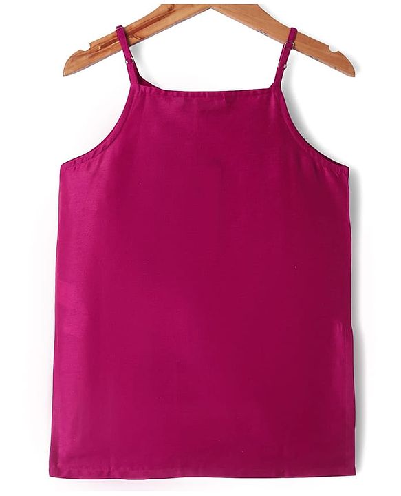 Pine Kids Woven Sleeveless Kurta Palazzo & Dupatta Set With Floral Embroidery & Sequin Detailing - Dark Pink