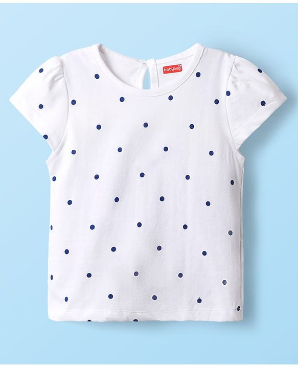 Babyhug Cotton Knit Half Sleeves Frock & Inner Tee with Polka Dot Print & Rainbow Design - Blue