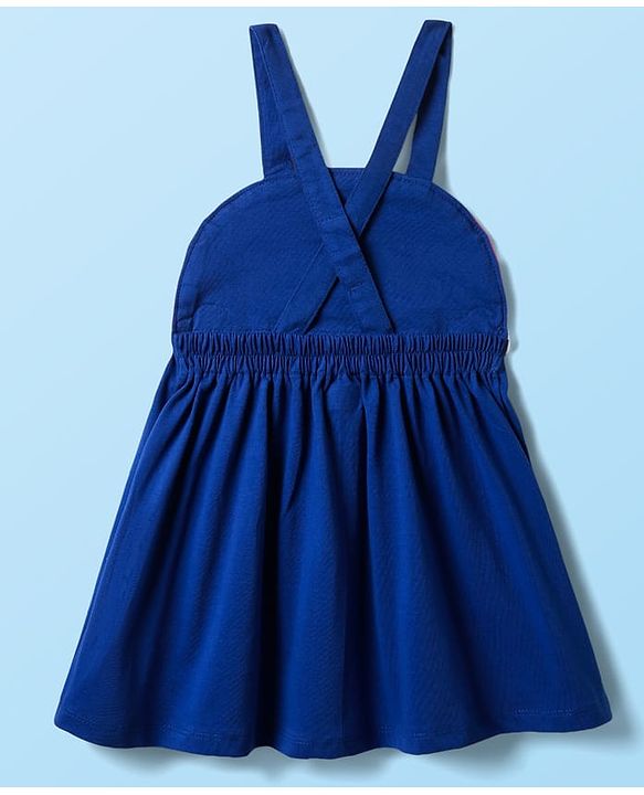 Babyhug Cotton Knit Half Sleeves Frock & Inner Tee with Polka Dot Print & Rainbow Design - Blue