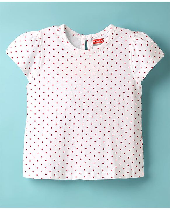 Babyhug Cotton Knit Frock & Cap Sleeves Inner Tee With Polka Dot Print - Red & White