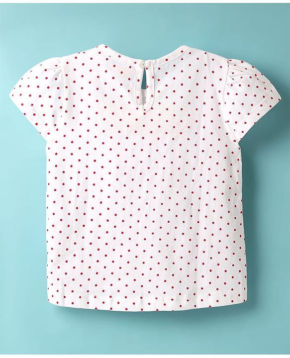 Babyhug Cotton Knit Frock & Cap Sleeves Inner Tee With Polka Dot Print - Red & White