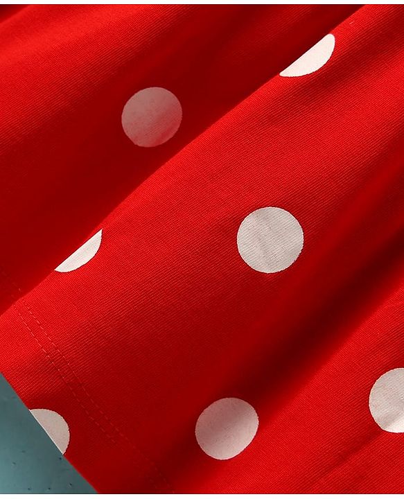 Babyhug Cotton Knit Frock & Cap Sleeves Inner Tee With Polka Dot Print - Red & White