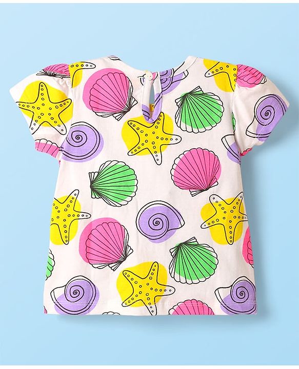Babyhug Cotton Woven Frock & Half Sleeves Inner Tee With Sea Animals Print - Purple & White